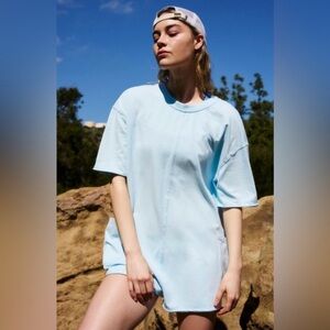 NWT FREE PEOPLE FP Movement Hot Shot Tee Romper Boardwalk Blue Large